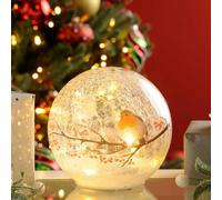Festive 15cm Battery Operated Robin Crackle Ball 12 Twinkling LEDs