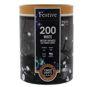 Festive 200 Battery Operated Timer String Christmas String Lights - White (P0322