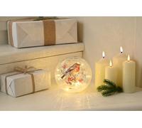 Festive 20Cm Battery Operated Lit Crackle Effect Robin Branch Ball