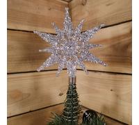 Festive 24cm Christmas Silver Star Glitter Tree Topper