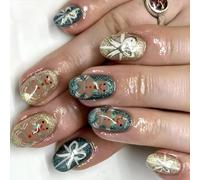 Festive 24Pcs Press On Nails Themed False Nails Manicure Nails Art Decoration Stick On Nails For Holiday Celebrations