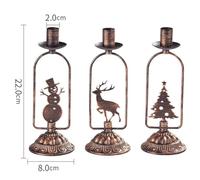 Festive 3-Piece Christfor Mas Iron Candle Holder Set With Snowfor Man, Deer And Tree Designs, Vintfor Age Bronze Taper Candle Stands For Holiday Table Or For Mantel Decoration, 8.66 Inch Height