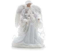 Festive 30 Centimeter Velvet Angel With Feather Wings,White