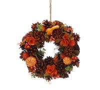 Festive 30cm Autumn Wreath with Orange Petals, Yellow Pumpkins and Berries - Rustic Hanging Decoration for Halloween or Autumnal Home Displays