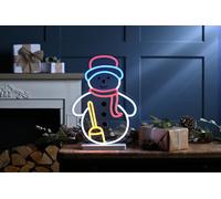 Festive 30Cm X 42Cm Neon Flex Snowman With Broom On Base