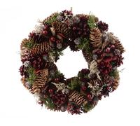 Festive 33cm Christmas Wreath - Red Berries & Pinecones, Grass, Christmas Decoration for Front Doors, Home, or Table Centrepiece