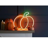 Festive 33cm Neon Flex LED Pumpkin Light - Yellow and Green Halloween Decoration with Iron Frame and 5m Cable - Indoor or Outdoor Mains Operated Display