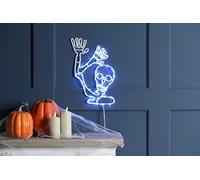 Festive 35cm Light-Up Waving Skeleton Silhouette - Halloween LED Wall Decoration with 120 White Lights and 5m Cable - Indoor or Outdoor Spooky Display