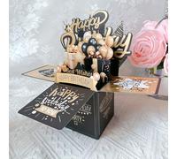 Festive 3D Pop-up Birthday Card Set: Black and Golden Design, Perfect for Him or Her - Includes 2 Cards and 1 Envelope