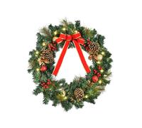 Festive 60cm Artificial Christmas Wreath Pre-Lit Holly Pine Cones LED Indoor Outdoor Decor Hanging Glittered