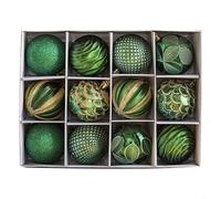 Festive 6CM Tree Ornaments 12PCS for Holiday Party(Green) | 12-piece set, 6cm diameter, vibrant colors, PET plastic, tree hanging loops