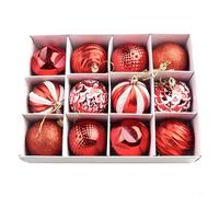 Festive 6CM Tree Ornaments 12PCS for Holiday Party(Red) | 12-piece set, 6cm diameter, vibrant colors, PET plastic, tree hanging loops