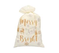 Festive 70Cm White Velvet Sack With Merry And Bright