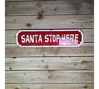 Festive 71cm Outdoor Metal Santa Stop Here Sign