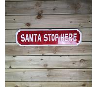 Festive 71cm Outdoor Metal Santa Stop Here Sign Samuel Alexander Red One Size