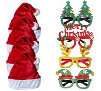 Festive 8-Piece Set: Christmas Party Glasses & Hats for Photo Booth Fun - Includes 4 Xmas Hats & 4 Glasses, Comfortable for Adults & Kids, Perfect for Families, Friends & Office Parties