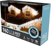Festive 960 Blue & White Snowing Icicle Christmas Indoor Outdoor Low Voltage Timer Light