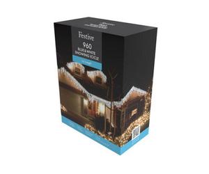 Festive 960 Snowing Icicle Lights - Blue/ White - 4 Way