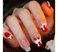 Festive ABS Press Stick Nails with French Tip Design for Christmas Easy Application Red White Glossy French Tip False Nails ABS Press Stick for Holiday Wear Comfortable