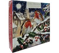 Festive Art Deluxe Box of 12 Christmas & New Year Cards - 135 x 135mm (5.5x5.5in) - Gloss Finish on Premium Board - Great British Card Company (Red Breast Robins)
