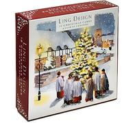 Festive Art Deluxe Box of 12 Christmas & New Year Cards - 135 x 135mm (5.5x5.5in) - Gloss Finish on Premium Board - Great British Card Company (Carol Singers)