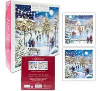 Festive Art Deluxe Box of 12 Christmas & New Year Cards - 135 x 135mm (5.5x5.5in) - Gloss Finish on Premium Board - Great British Card Company (Skating at Christmas)