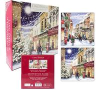 Festive Art Deluxe Box of 12 Christmas & New Year Cards - 135 x 135mm (5.5x5.5in) - Gloss Finish on Premium Board - Great British Card Company (Festive Town Shopping)