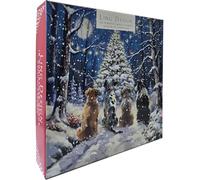 Festive Art Large Deluxe Box of 12 Christmas & New Year Cards in 3 Designs - 160 x 160mm (6.5x6.5in) - Gloss Finish Premium Board - Great British Card Company (Family Dogs Festive Xmas)