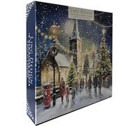 Festive Art Large Deluxe Box of 12 Christmas & New Year Cards in 3 Designs - 160 x 160mm (6.5x6.5in) - Gloss Finish Premium Board - Great British Card Company (Christmas Eve Celebrations)