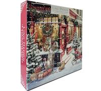 Festive Art Large Deluxe Box of 12 Christmas & New Year Cards in 3 Designs - 160 x 160mm (6.5x6.5in) - Gloss Finish Premium Board - Great British Card Company (Vintage Christmas Shops)