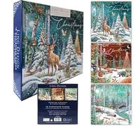 Festive Art Large Deluxe Box of 12 Christmas & New Year Cards in 3 Designs - 160 x 160mm (6.5x6.5in) - Gloss Finish Premium Board - Great British Card Company (Magical Woodland)