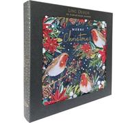 Festive Art Premium Box of 10 Christmas & New Year Cards - 16 x 16cm - Matt Finish with Gold Embossed Detail - Great British Card Company (Festive Robins)