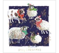 Festive Art Premium Pack of 5 Christmas & New Year Cards - 16 x 16cm - Matt Finish with Foil Embossed Detail - Great British Card Company (Sheep Winter Woolies)