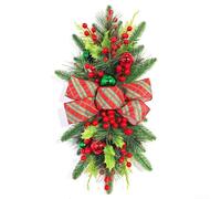 Festive Artificial Flower Ring for Christmas Stairs with Decorative Snowballs, Pine Cones, and Red Berries for Seasonal Charm (No light)