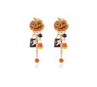 Festive Asymmetrical Pumpkin Dangle Earrings Comfortable Holiday Accessory Perfect for Halloween Gatherings Halloween Party Jewelry