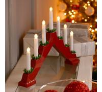 Festive Battery Operated Red Candle Bridge With 7 Candles - Warm White Leds