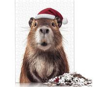 Festive Beaver Portrait Puzzle Jigsaws 1000 Pieces for Adults Wood Puzzles Wooden Puzzles Educational Game Challenge Toy 1000pcs (75x50cm)