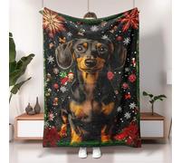 Festive Black Dachshund Blanket, Cozy Plush Fleece Holiday Decor Throw for Winter Celebration, Soft and Lightweight for Home, Camping, Travel, Picnics 50x60 Inch