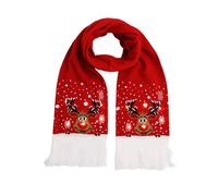 Festive Bright Christmas Knitted Scarf with Red and White Polka Dot Pattern and Deer Design with Tassels, Perfect Idea for the Holidays Jogging Scarf, red, One Size