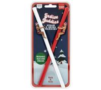 Festive Buddies Straw and Drink Markers - Pack of 2 x 25cm Reusable Silicone Straws with Sexy Santas