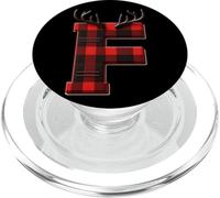 Festive Buffalo Plaid Antler Letter F PopSockets PopGrip for MagSafe