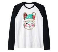 Festive Bunny Cheerful Hat Cute Design Raglan Baseball Tee