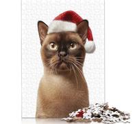 Festive Burmese Cat in Santa Hat Puzzles 1000 Pieces Puzzle Adult Jigsaw Puzzle Home Decoration Puzzle Toys 1000pcs (75x50cm)