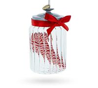 Festive Candy Cane Jar - Blown Glass Christmas Ornament