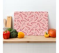 Festive Candy Canes Textured Glass Chopping Board Worktop Saver for Kitchens - Durable, Easy-Clean, Scratch Resistant, Hygienic, Non Slip Feet, Available in Two Sizes Large 39cm x 29cm