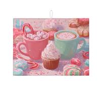 Festive Candy Dish Drying Mats for Kitchen Counter, Pastel Peach Absorbent Dish Drainer Rack Mat, Winter Sweet Treats Microfiber Drying Pad for Coffee Bar 18x24 Inch