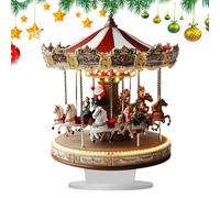 Festive Carousel Figurine - Seasonal Table Model, Decorative Winter Showpiecen | Nostalgic Village Element Musical Moving Collectible, Christmas Home Accent, Holiday Scene Decor with Acrylic