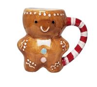 Festive Character Mug Collection Red Boot, Snowman, Gingerbread Design, Hand Painted Ceramic Cup Decorative Hot Drink Mug for Tea Coffee Cocoa Kitchen Table Home Décor (Gingerbread(12.5cm x 15cm))