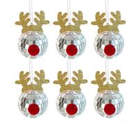 Festive Charm with 6PCS Disco Mirror Reindeer Antler Ball Pendants for Party Atmosphere