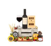Festive Cheese Selection - Luxury Festive Gift Basket Set with Gourmet Artisan Cheeses, Red Wine, Crisp Crackers & Chutney for Holiday & Christmas Gifting